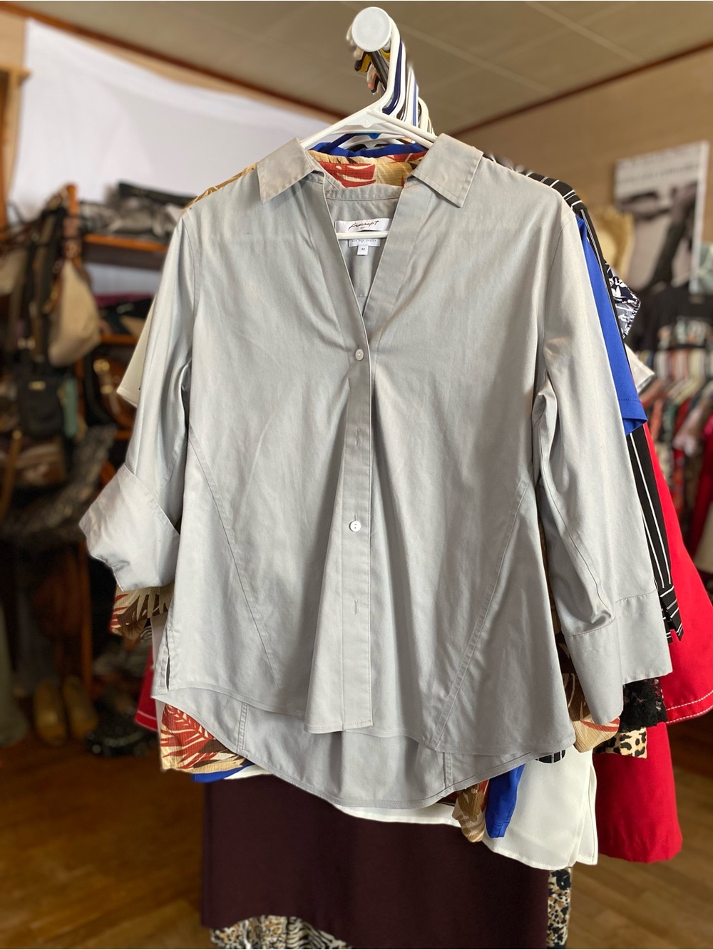 Foxcroft Light Gray Button-Front Women’s Shirt